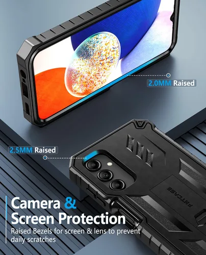 Vista 6 de FNTCASE Funda para Samsung Galaxy A14-5G: Funda de TPU resistente con textura de doble capa a prueba de golpes con soporte Protección contra Negro