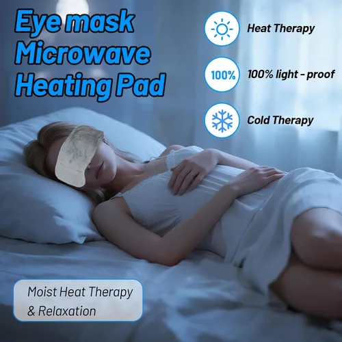 Vista 2 de Máscara térmica para ojos – Máscara de ojos para dormir con cuentas de arcilla congelable y apta para microondas, compresa caliente o fría, alivio