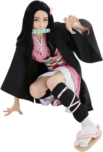 Vista 3 de Kamado Nezuko - Disfraz de capa para adultos, kimono, bata de cosplay, chaqueta de Halloween, uniforme unisex