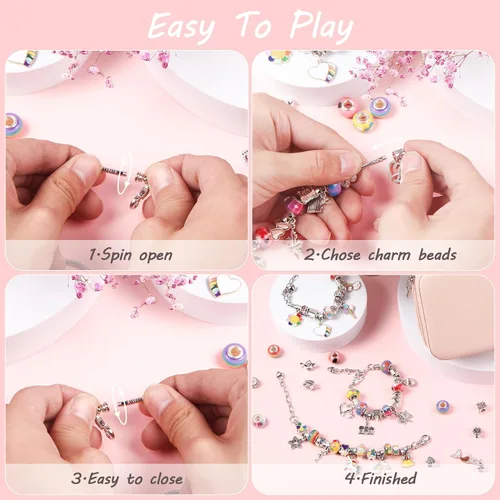 Vista 5 de UFU Kit de fabricación de pulseras con dijes, kit de fabricación de joyas, regalo para niñas de 5, 6, 7, 8 a 12, un dulce regalo de cumpleaños