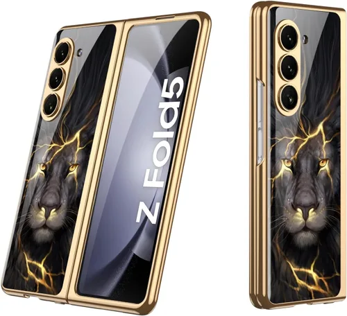 Vista 35 de Funda para Galaxy Z Fold 5, elegante marco galvanizado con vidrio estampado, protector de pantalla integrado compatible con Samsung Galaxy Z Fold 5