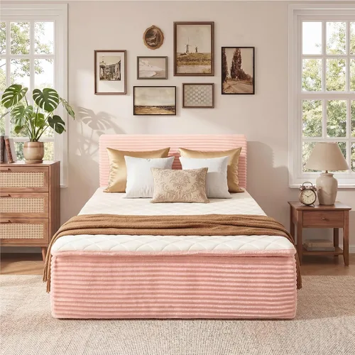 Vista 9 de Base de cama individual sin hueso con colchón, colchón de espuma viscoelástica de 16 pulgadas con plataforma tapizada de tela de felpa, no requiere