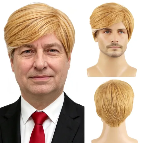 Vista 13 de RightOn Peluca marrón corta para disfraz, pelucas cortas marrones para hombre y mujer, fiesta de cosplay