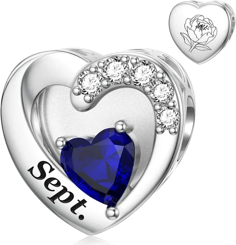 Vista 37 de SEVENWELL Dijes de piedra natal con flor grabada para el mes de nacimiento, pulsera de plata de ley 925, feliz cumpleaños para mujer