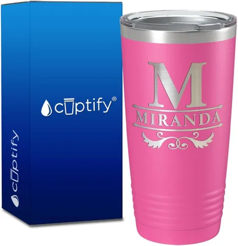 Vista 86 de Vaso personalizado de regalo de cumpleaños para mujeres y hombres, con monograma de escritura dividida, inicial y nombre grabado en negro, taza