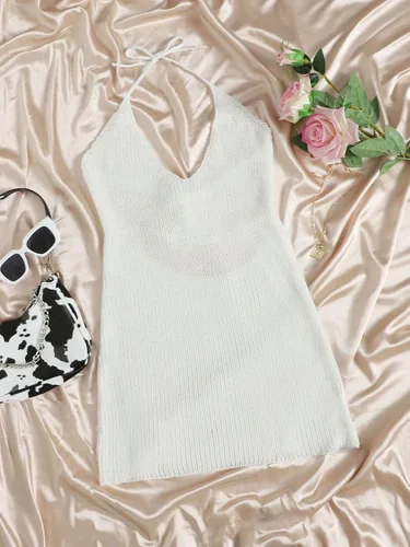 Vista 5 de MakeMeChic Vestido de playa sin mangas con lazo en la espalda para mujer