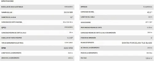 Vista 12 de DEWALT Sierra para baldosas húmedas con soporte, 10 pulgadas, con cable (D24000S)