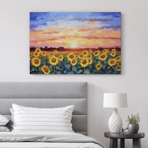 Vista 3 de SIGNFORD Lienzo impreso para pared, puesta de sol, campo de girasol, naturaleza, desierto, paisaje decorativo, relajante, tranquilo, para sala