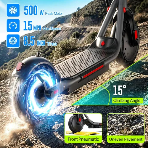 Vista 2 de SISIGAD Electric Scooter for Adults - 8.5" Tires, 19Mph,19 Miles Long Range, 500W Motor, Folding E-Scooter for Commuter, Dual Braking System