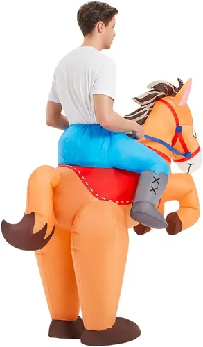 Vista 7 de KOOY Disfraz inflable de caballo para adultos, disfraz de caballo de vaquero, divertido traje de caballo para hombres y mujeres, fiesta de Halloween