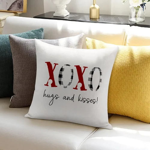 Vista 4 de Valentine's Day Heart XOXO Hugs and Kisses Decorative Throw Pillow Covers 20"x20" Farmhouse Square Accent Valentine Pillow Cushion Cover Case for