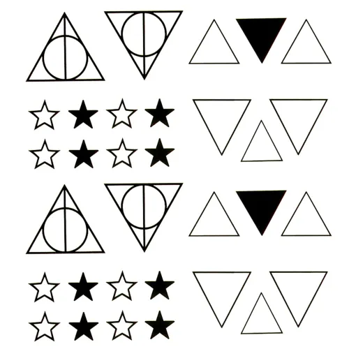 Vista 7 de Juego de 2 calcomanías de tatuaje temporal pequeñas, formas geométricas minimalistas, diseños de triángulos negros para mano, cuello, cara, muñeca