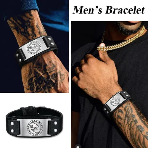 Vista 2 de Bestyle Pulseras de cuentas de acero inoxidable trenzadas de cuero genuino de alta calidad para hombres y niños, pulseras de moda para hombre