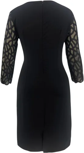 Vista 4 de Vestido de cóctel de lentejuelas para mujer, talla grande, sexy, cuello redondo, malla transparente, manga cortalarga, bodycon con purpurina