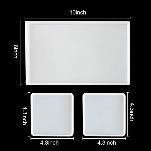 Vista 4 de Moldes grandes de resina de silicona, 3 moldes de resina de geoda de ágata, incluye molde cuadrado, rectangular, molde de silicona para hacer