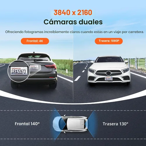 Vista 3 de 70mai Cámara de tablero 4K delantera y trasera con STARVIS, cámara de salpicadero con WiFi de 5 GHz, cámara GPS para automóvil