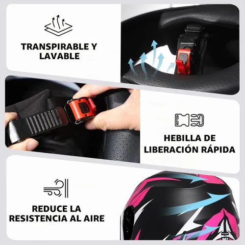 Vista 7 de TRIANGLE Casco de motocicleta de cara completa, aprobado por DOT, para Mate rosa