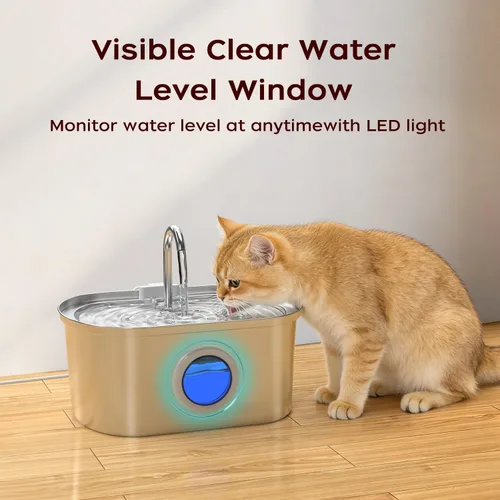 Vista 6 de Fuente de agua para gatos de acero inoxidable KANCHOU con ventana de nivel de agua, fuente de agua silenciosa y automática de 108 oz/3.2L para gatos