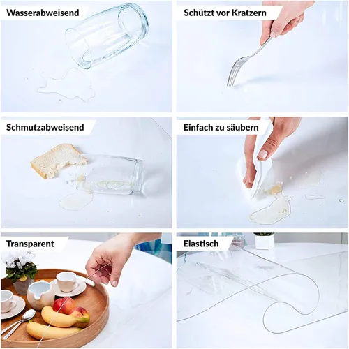 Vista 4 de Protector de mesa de PVC transparente para mesas de comedor, cubierta de plástico transparente fuerte, almohadilla impermeable lavable, grueso 0.118