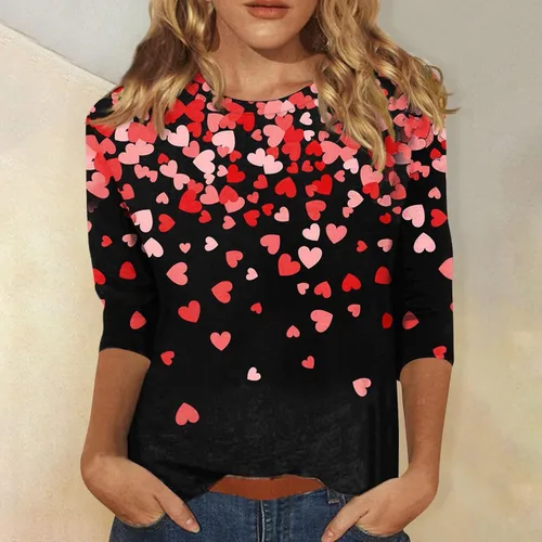 Vista 149 de Camisetas personalizadas para mujer, a la moda, casual, de séptima manga, estampada, cuello redondo, camiseta