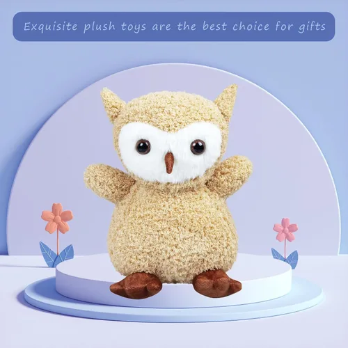 Vista 3 de Juguete de peluche marrón claro con búho de peluche, suave juguete de peluche para niños y niñas, regalos para niños o novia, 8.5 pulgadas