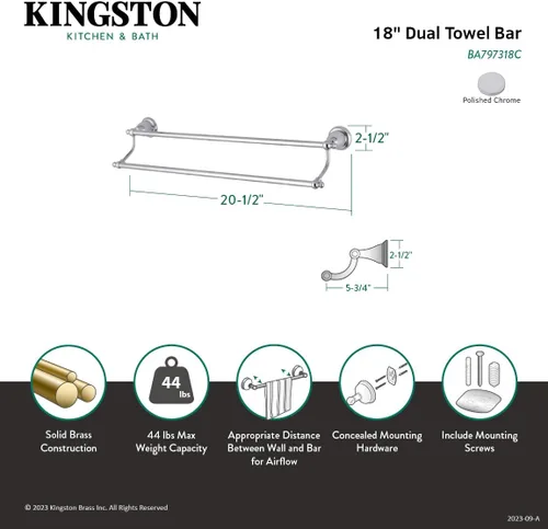 Vista 7 de Kingston Brass BA797318C - Toallero doble inglés vintage de 18 pulgadas, cromo pulido