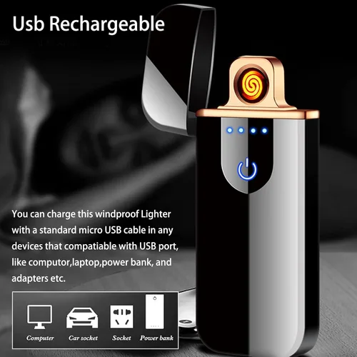 Vista 4 de Encendedor electrónico, encendedor eléctrico inteligente, mini encendedor recargable USB con ignición táctil de doble lado, encendedor sin llama a