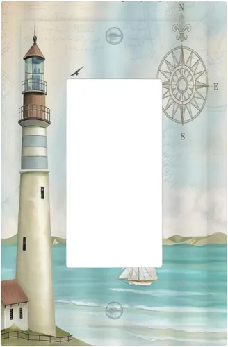 Vista 118 de Cubiertas de Interruptor de Luz de 1 Gang con Estrella de Mar y Concha Marina en Tablero de Madera, Placas de Pared Sin Dispositivo, Placa Frontal