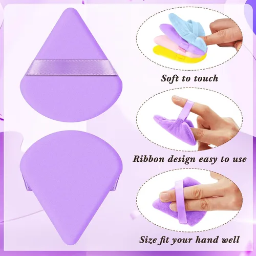 Vista 3 de Skylety 120 piezas de esponja de maquillaje triangular suave para polvo, esponja de belleza para polvo suelto, base cosmética, licuadora