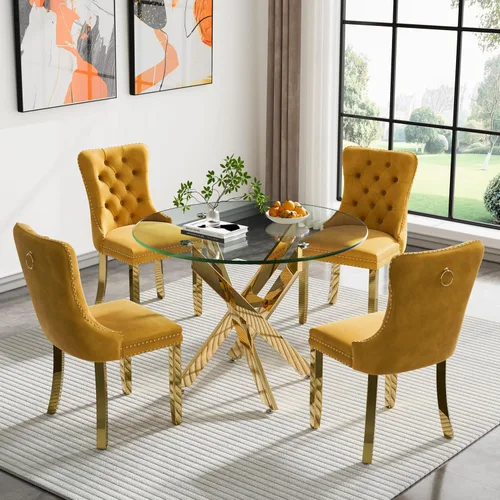 Vista 67 de HomVent Juego de mesa de comedor redonda de vidrio para 2, moderno juego de mesa y sillas de cocina de vidrio templado, juego de mesa de comedor