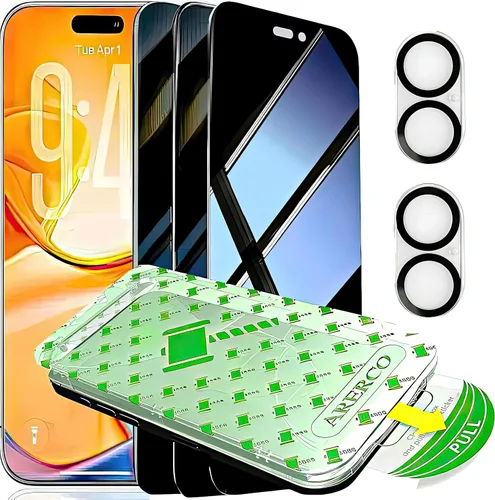 Vista 11 de Paquete de 3 protectores de pantalla de privacidad para iPhone 16 Pro + 2 fundas para lentes