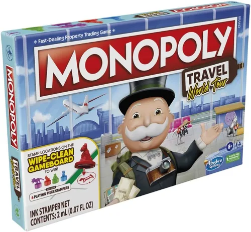 Vista 5 de Hasbro Gaming Monopoly Travel World Tour Juego de mesa de estrategia para familias y niños, juego clásico con giro geográfico, incluye tablero