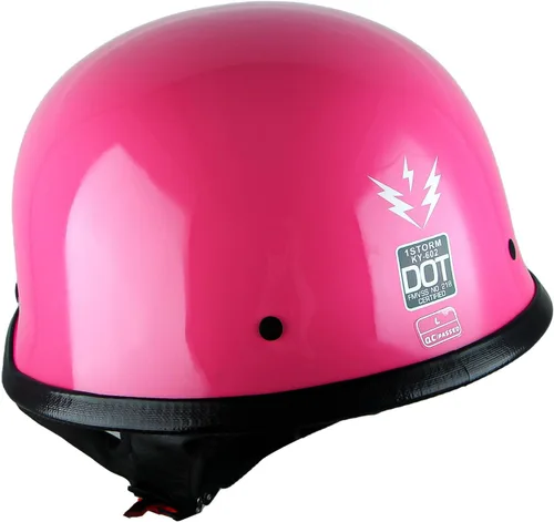 Vista 6 de 1Storm Casco de media cara para motocicleta, estilo alemán abierto, aprobado por DOT: HKY602 rosa brillante