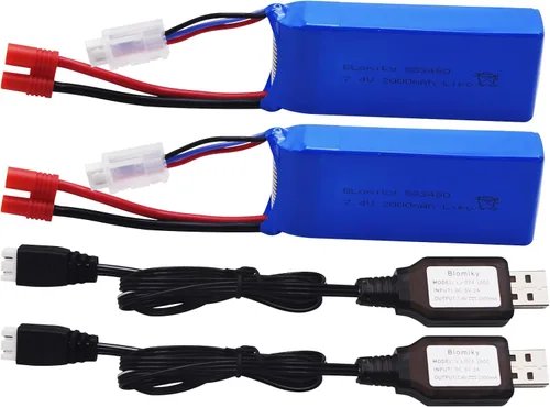 Vista 3 de Batería y cargado con conector plátano Blomiky, 2 uds, 7.4 V, 2000 mAh, para SYMA X8C X8W X8G X8HD X8HW X8HG 506HG JXD 506G Holy HS300 HS400