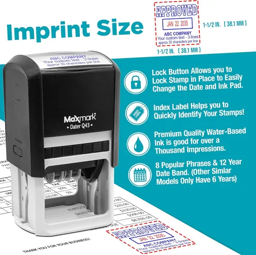 Vista 3 de MaxMark S40 (Tamaño Grande) Sello de Fecha con Texto Recibido y Personalizado, Sello Autoentintado - Tinta Negra Negro