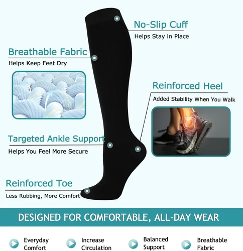 Vista 4 de ACTINPUT 8 Pares de Calcetines de Compresión para Mujeres y Hombres, Medias de Compresión de Soporte para Médico, Correr, Atletismo