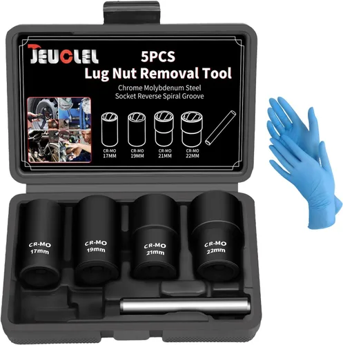 Vista 14 de Juego de 3 piezas de tuercas de tuerca giratoria, extractor de bloqueo de tuerca de rueda dañada de 1/2 pulgada, kit de herramientas de extracción