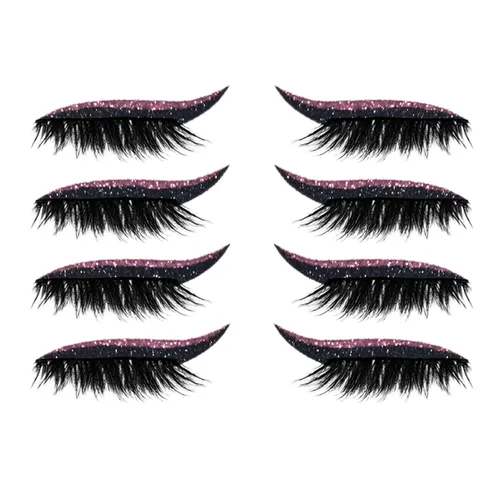 Vista 10 de Pestañas postizas, pestañas postizas de visón, juego de 4 pares/juego de calcomanías delineadoras de ojos, prácticas, fáciles de quitar, kit de Negro