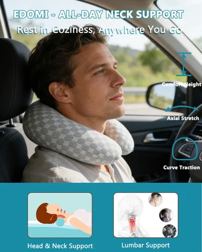 Vista 4 de Almohada de cuello de trigo sarraceno con funda de almohada de doble capa, almohadas ajustables firmes en forma de U, transpirables para un sueño