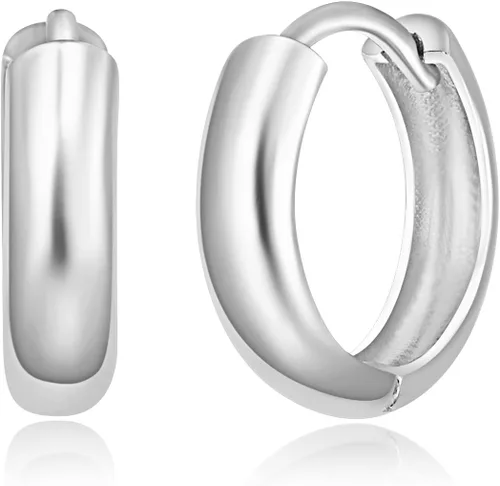 Vista 2 de 14k Yellow OR White Gold 3mm Thickness Huggie Earrings (12 x 12 mm)