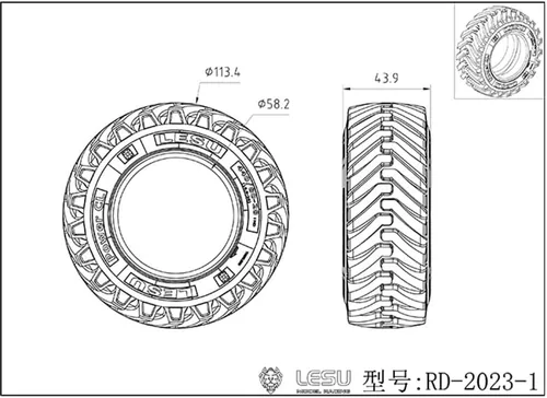 Vista 2 de LESU 1/14 Neumáticos de goma traseros hidráulicos para Aoue Bl71 Radio Control Excavadora Cargador Modelo para Accesorios