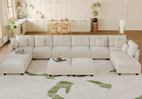 Vista 49 de LLappuil Sofá Seccional Modular con Asientos de Almacenamiento, Sofá Modular Convertible de Pana Chaise para Sala de Estar, Sofás de 5 Plazas con 3