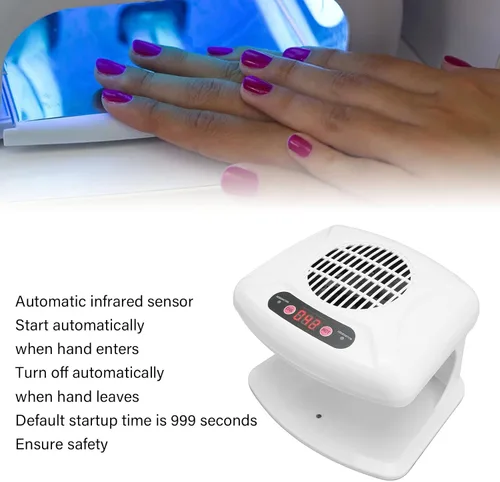 Vista 4 de Secador de aire de uñas blancas con sensor automático de motor giratorio, secador de ventilador de uñas para uso profesional en salones, sistema