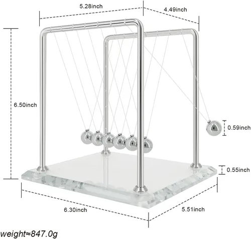 Vista 7 de Newtons - Péndulo de cuna con 7 bolas, bola de equilibrio de más de 60 segundos, base de vidrio, dispositivo de ciencia física para el hogar