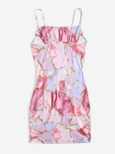 Vista 2 de SOLY HUX Minivestido ajustado con tirantes delgados y estampado de mármol para mujer
