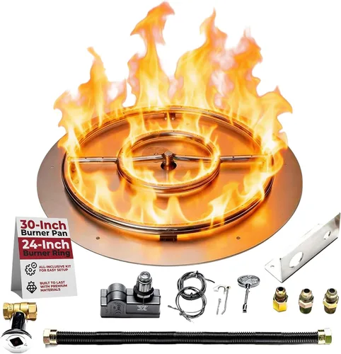 Vista 47 de Kit de sartén y anillo de acero inoxidable para quemador de hoguera, con encendido por chispa para fogatas de propano líquido, sartén de 18