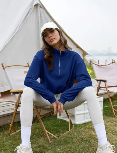Vista 11 de Flygo Womens Half Zip Sweatshirts Stand Collar Activewear Running Workout Pullover Tops