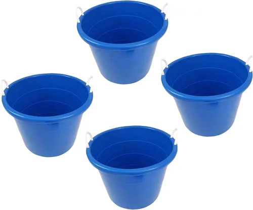Vista 9 de HOMZ Paquete de 4 cubos utilitarios, cubo grande de almacenamiento de plástico con asas de cuerda, 18 galones, color azul, cubos portátiles