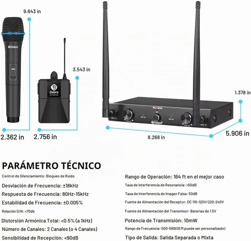 Vista 8 de D Debra Audio AU200 Pro UHF Sistema de micrófono inalámbrico de 2 canales con micrófonos de diadema lavalier inalámbricos de mano, receptor