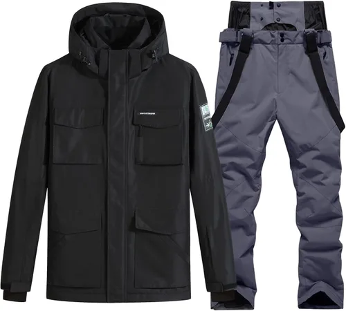 Vista 12 de Conjunto de chaqueta y pantalones de esquí para hombre, traje de nieve impermeable, traje de nieve resistente al viento, traje de esquí de invierno